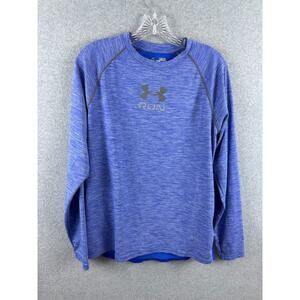 Under Armour Heat Gear Run Fitted Shirt Men's M Blue Lined‎ Workout